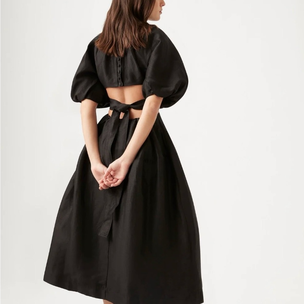 Aje Black Backless Puff Sleeve Dress